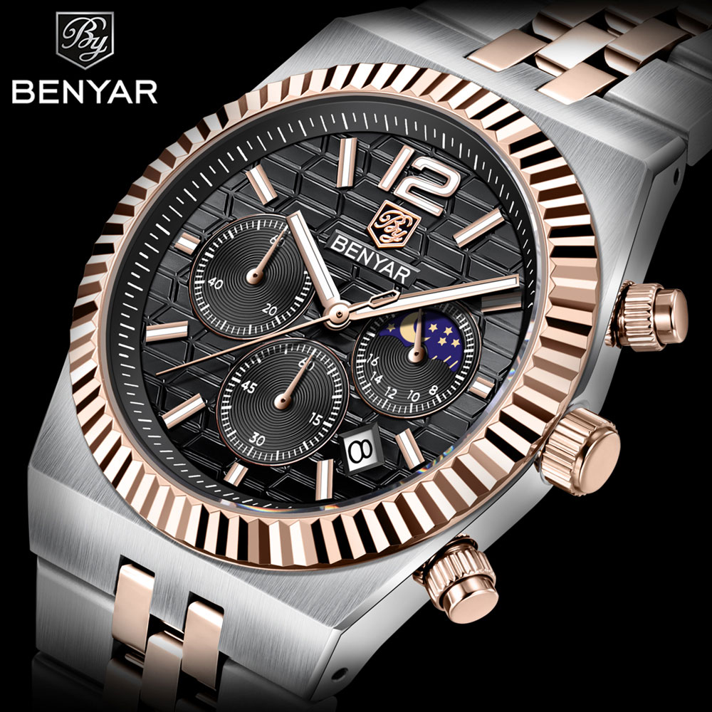 Anti-Magnetic Watch - BENYAR Chronograph 40mm erkek saati paslanmaz