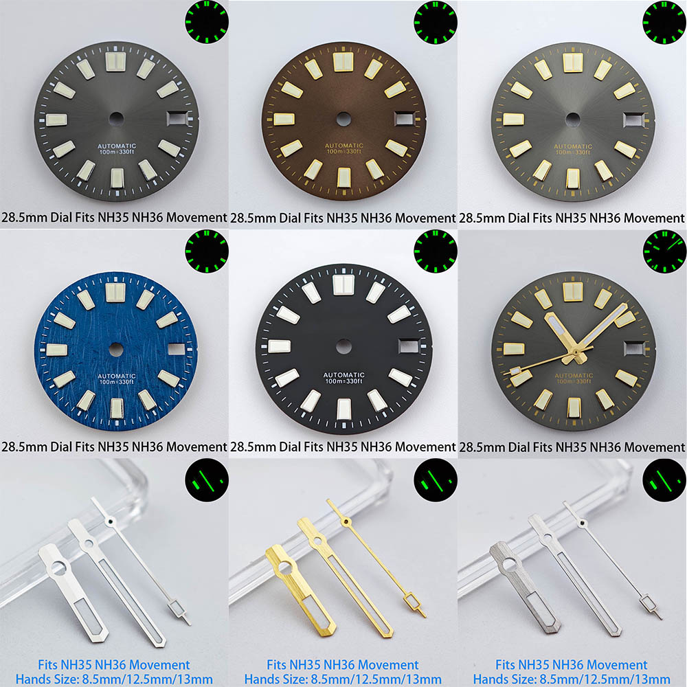 Luminous Dial Face - 28.5mm Tek Takvimli Saat Kadranı Yeşil