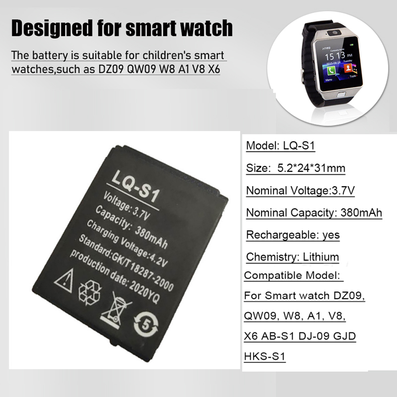 1-4 adet LQ-S1 3.7V 380mAh şar - Watch V8 incelemesi ve fiyatı